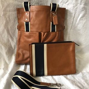 Cognac leather striped Coach Heritage tote